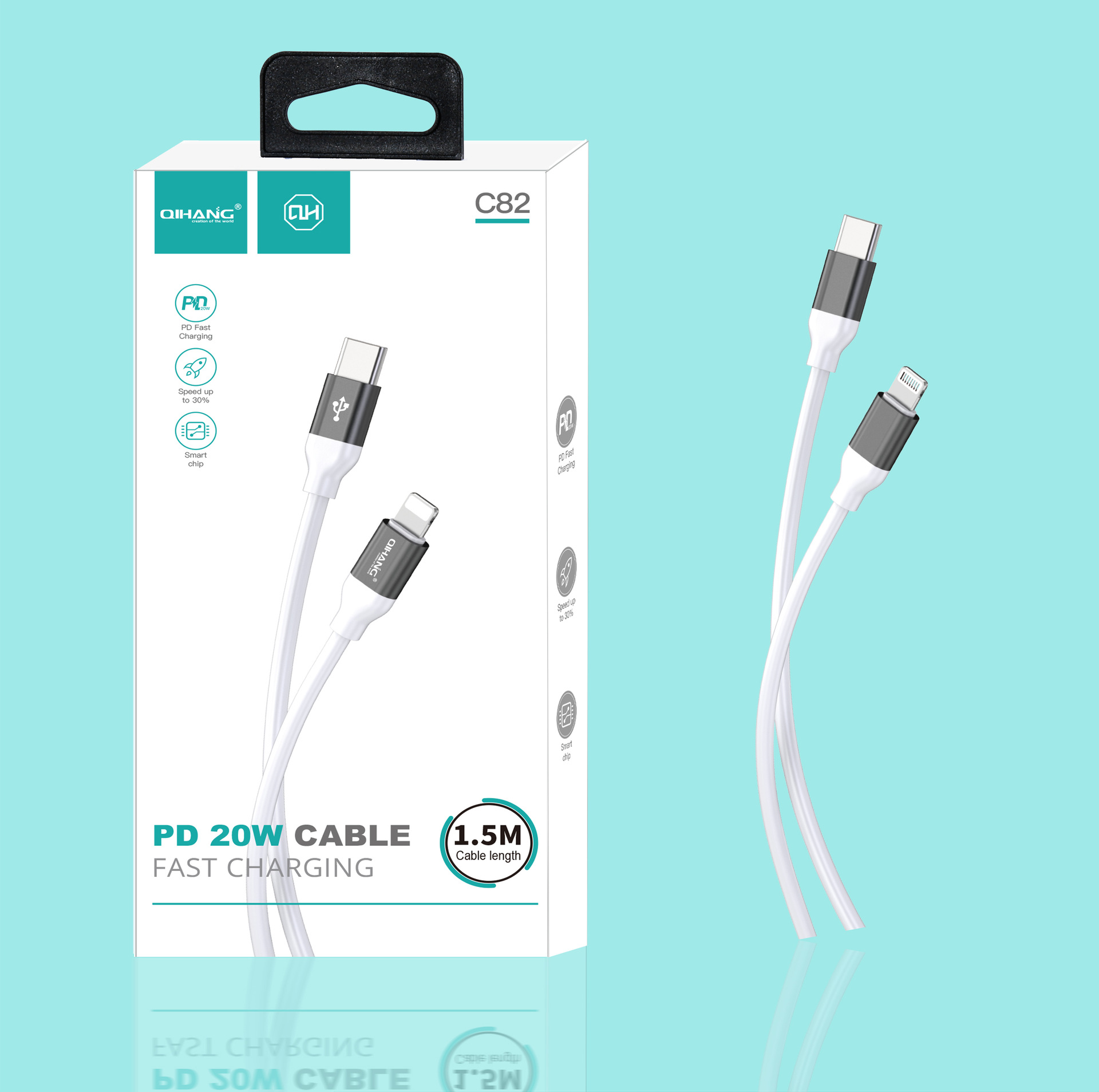 QIHANG跨境爆款 20Wpd3A马卡龙头快充手机数据线 可LOGO 现货厂家