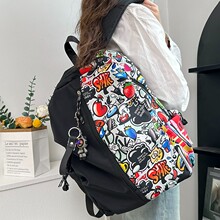 跨境新款韩版时尚双肩包男涂鸦卡通大容量背包初高中女生学生书包