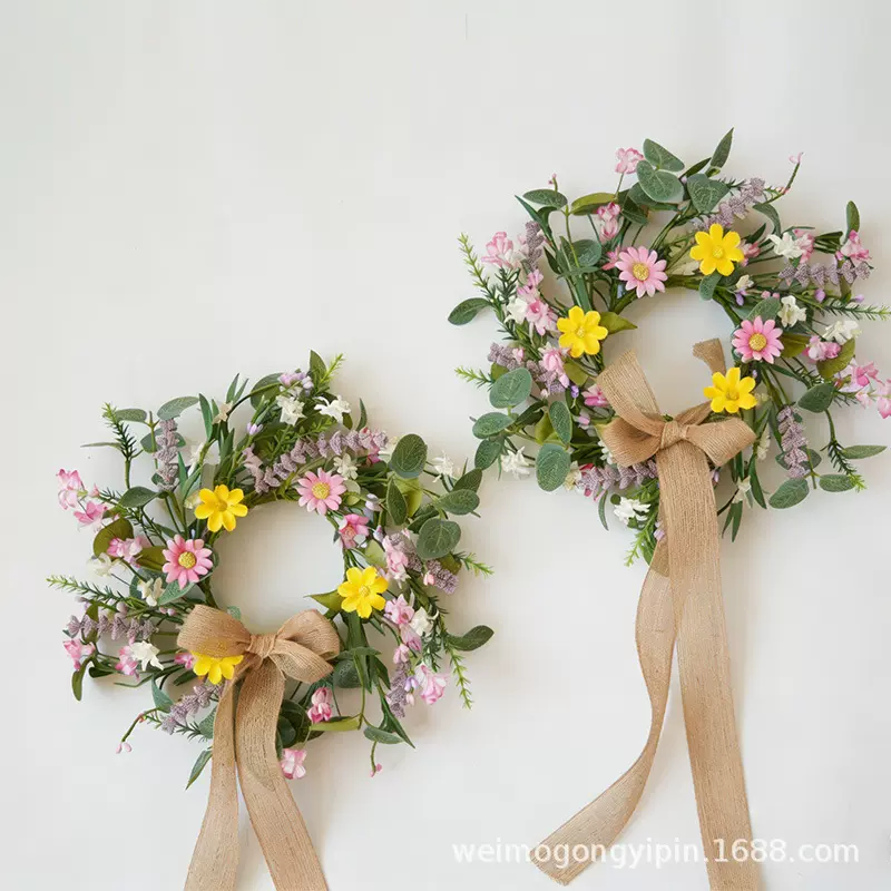 现货跨境春夏田园风小雏菊仿真花环婚礼装饰家居桌面仿真花蜡烛环