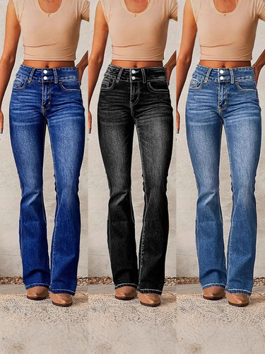 Promotional item: New spring vintage stretch denim jeans for women—washed, slightly flared, in European and American styles.