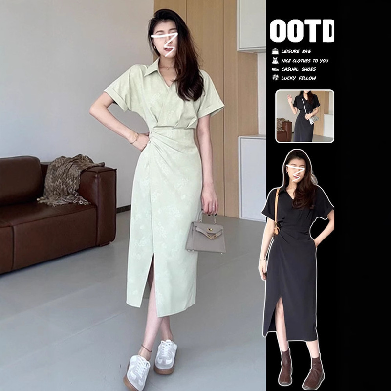 Shirt Dress Women's Summer 2025 New Style Super Nice Tea Break French Style Waist Long Skirt