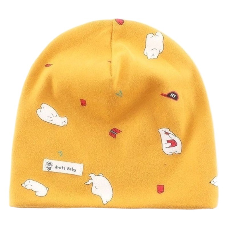 Double-layer Thin Spring and Autumn Children's Cotton Knitted Baby Hat Cartoon Printed Neonatal Baby Pullover Cap