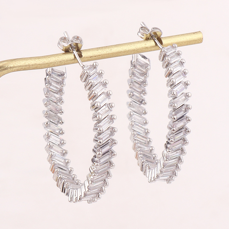 Simple Style C Shape Copper Earrings Metal Zircon Copper Earrings