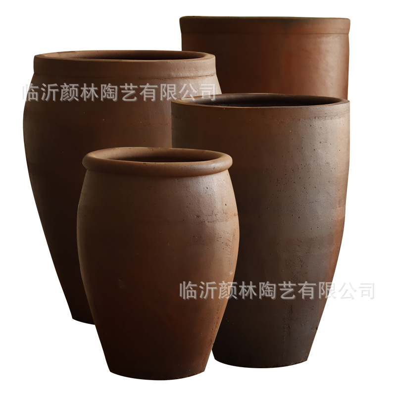 Retro gran gran tanque de terraza de cerámica gruesa de 1,5 metros de alto barril de gran cuenca del centro comercial del hotel decoración del vestíbulo