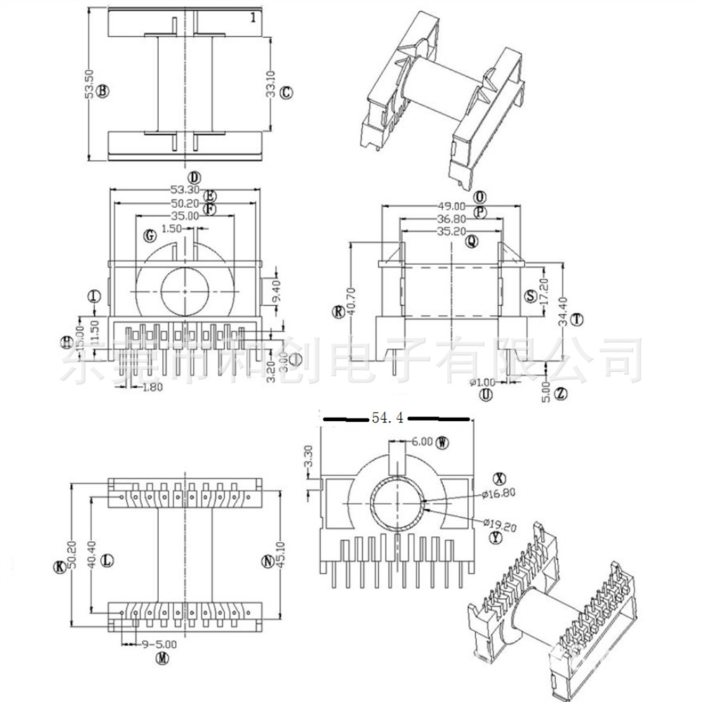 ETD49变压器骨架ETD49电木骨ETD4901卧式骨架BOBBIN 10+10带方框
