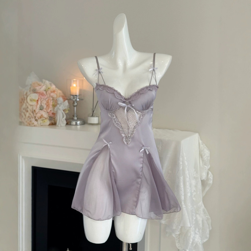 Su Yanlu//Jieyu Hua New Style Satin Lace Nightgown with Chest Pads, Pure Desire French Style Sexy Sleepwear Su Yanlu//Jieyu Hua New Style Satin Lace Nightgown with Chest Pads, Pure Desire French Style Sexy Sleepwear