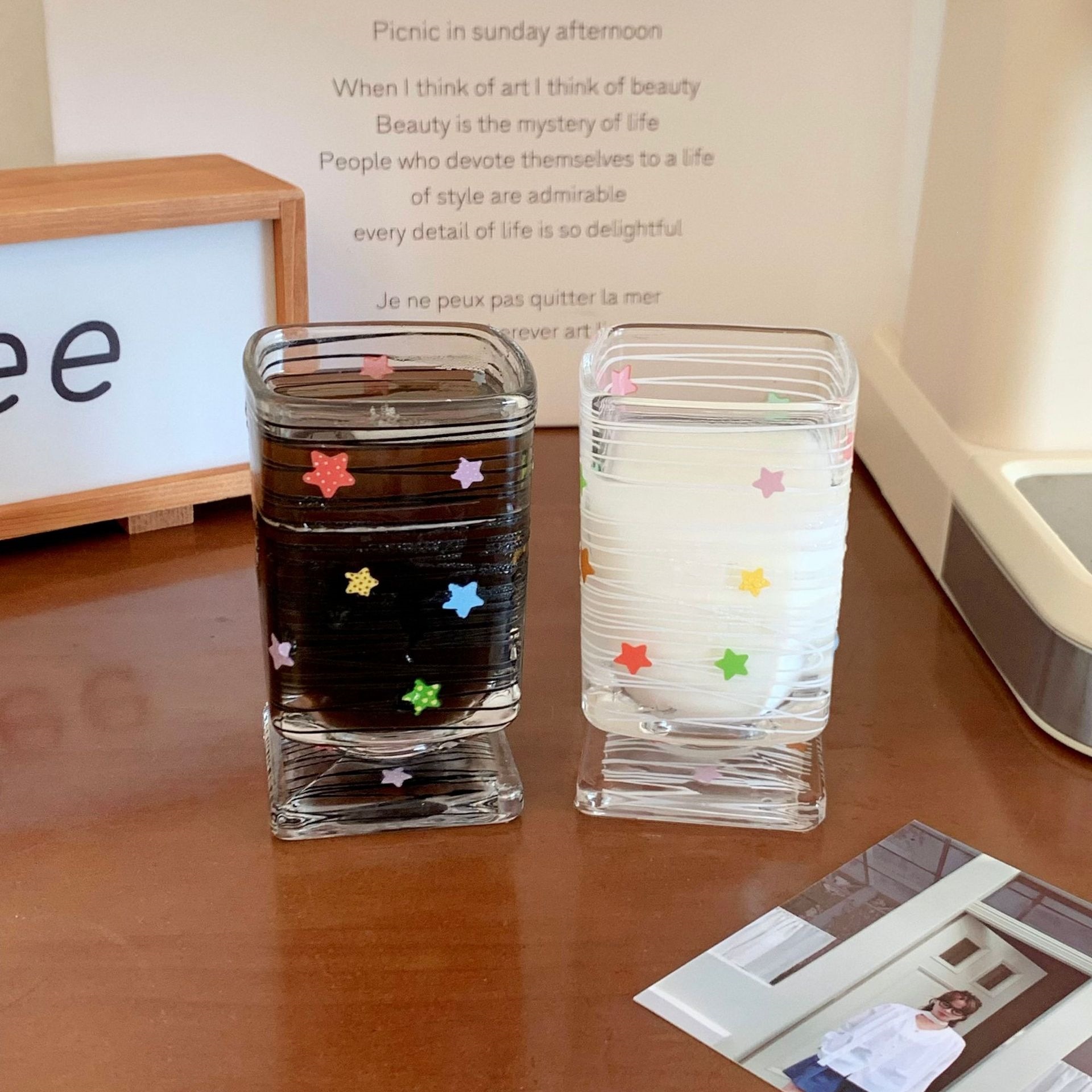 Cute Star Pattern Glass Cup For Juice And Milk Elegant Design_voghion.com