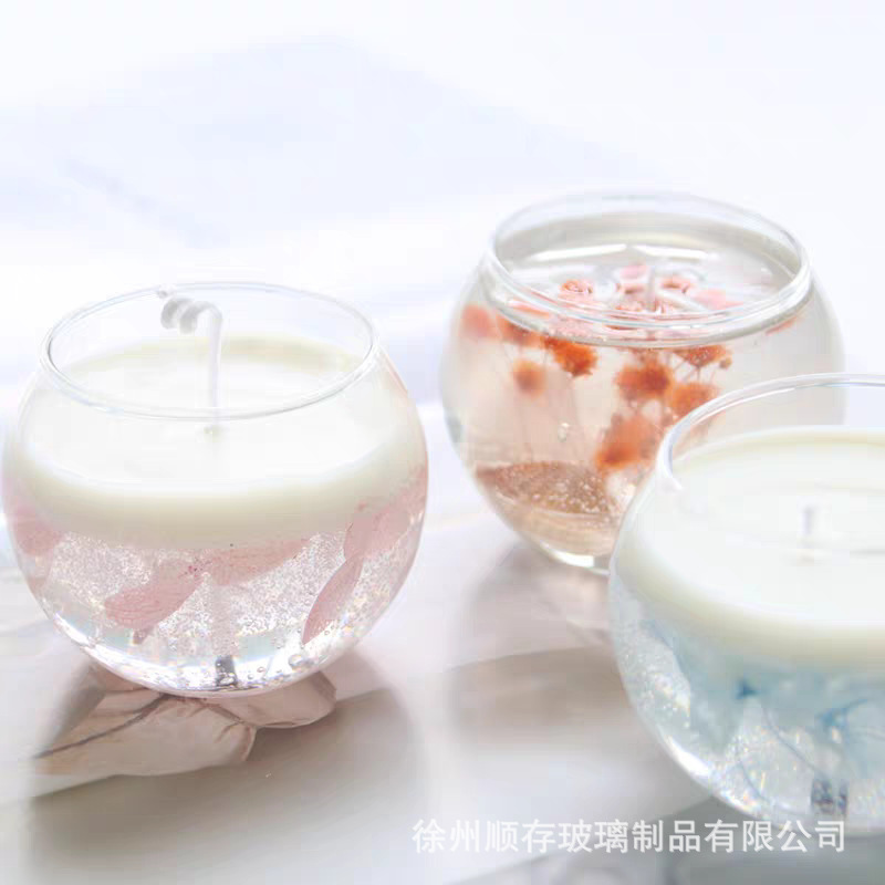 Transparent Glass Round Spherical Rotating Glass Candle Holder Ornaments Aromatherapy Candle Cup Empty Cup Small Egg Cup Candle Holder
