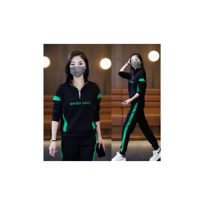 カジュアルスポーツウェアスーツ2025春秋新作韓国風ファッションルーズスリムスタンドカラースウェットシャツ2点セット|undefined