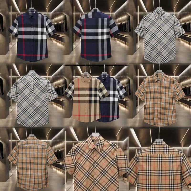 In-Stock Shenzhen Nanyou High-Quality Version Bur Men's Classic Striped Short-Sleeve Pure Cotton Bbr Versatile Shirt for Men