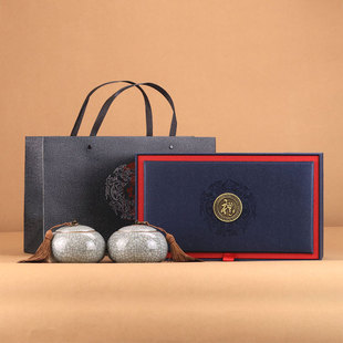 High-end ceramic jar packaging box in stock wholesale medicinal materials food gift tea metal label gift box
