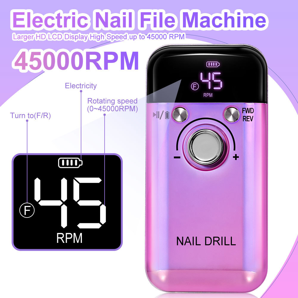 45000 rpm lijadora de uñas Descargador de uñas profesional, rectificador de uñas eléctrico, herramienta de manicura portátil, exclusivo transfronterizo