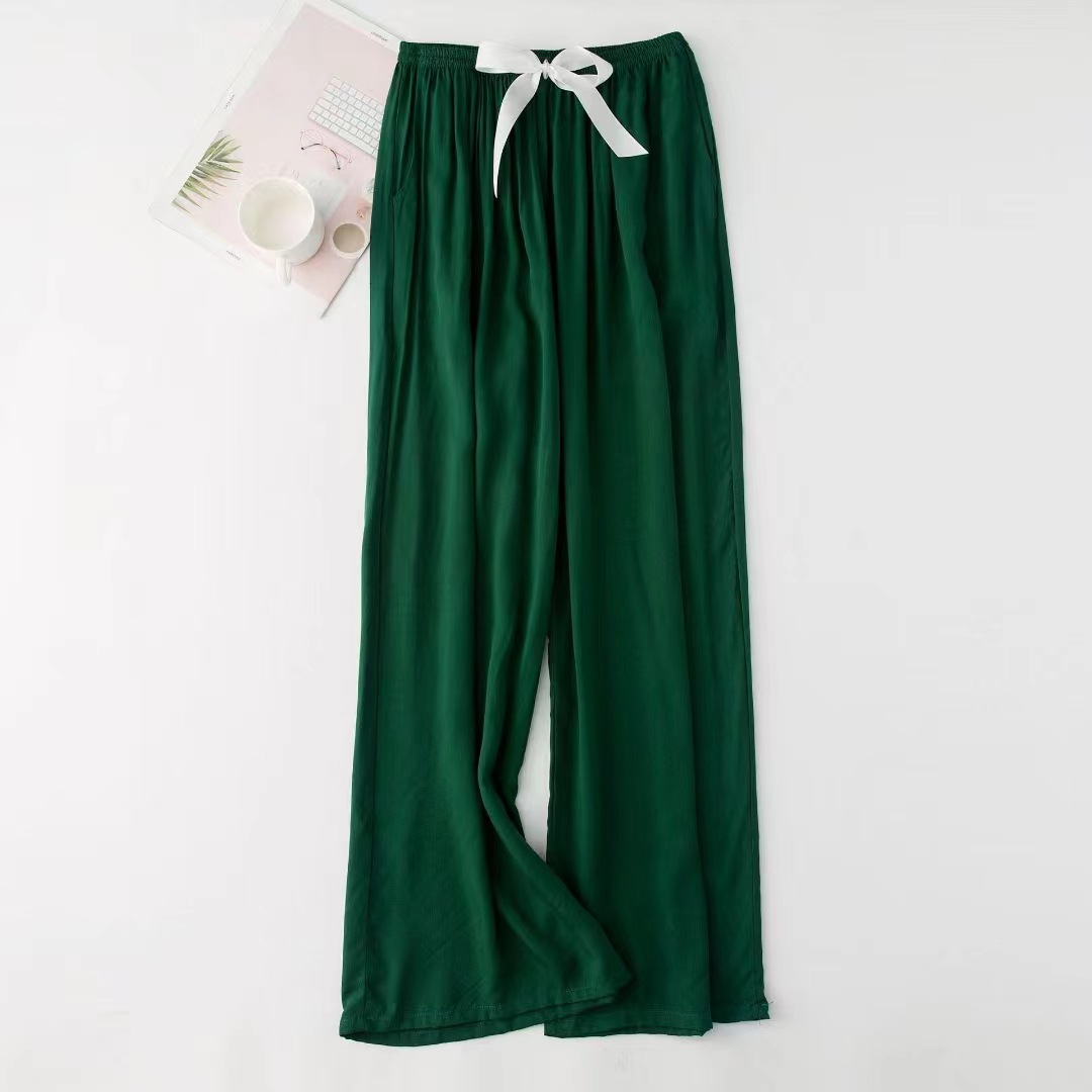 Con bolsillos, color sólido, primavera y verano, modelos delgados, pijamas de seda de algodón de algodón casero de verano, playa, nueve puntos sueltos