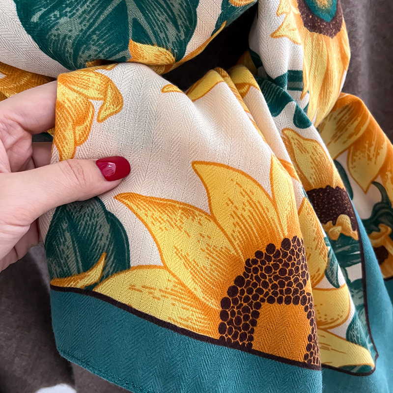 170g Weight Scarf Classification Daily Occasion Imitation Wool Material Flower Pattern Spring, Autumn Season Women's Gender Printing Design Simple Style Style Women's Simple Style Flower Imitation Wool Printing Scarf 3