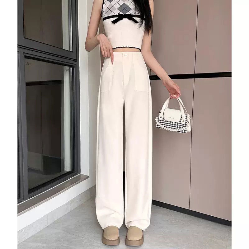 細身のスーツパンツ レディース 秋 2025 新作 カジュアル ゆったり ストレート ハイウエスト 着痩せ ドレープ感 万能 ロングパンツ