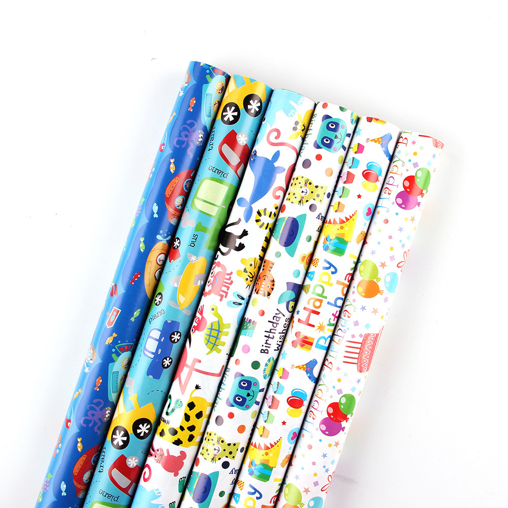 Papel de regalo grueso de 80g, papel de regalo de dibujos animados, lindos juguetes para niños, regalos de cumpleaños, cajas de regalo al por mayor