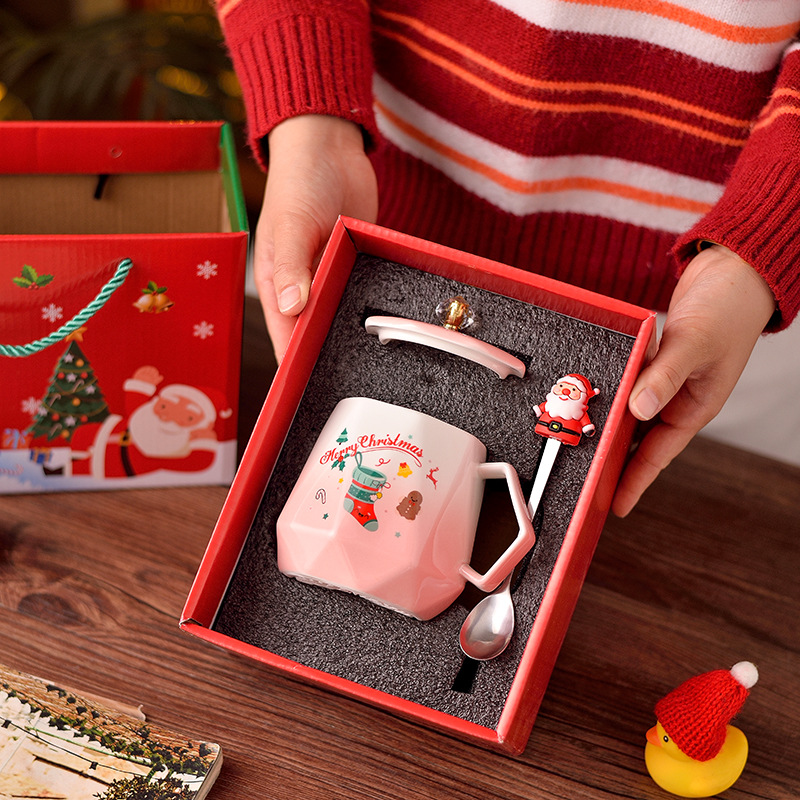 Taza de cerámica de Navidad transfronteriza con cubierta cuchara caja de regalo taza de Santa Claus taza de agua taza de gradiente
