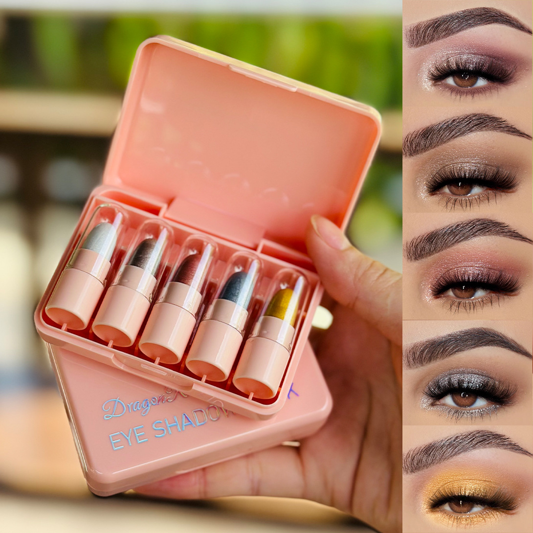 Cross-Border Exclusive Dragonranee Pearlescent Eye Shadow 5-Pack Mini Set Portable Fine Glitter Highlighter Sample
