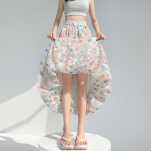 彩色花苞裙女2025夏季高腰休闲小个子a字中长款碎花半身裙