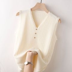 冰絲吊帶背心女內搭西裝打底寬鬆遮肚夏季外穿針織衫無袖V領背心