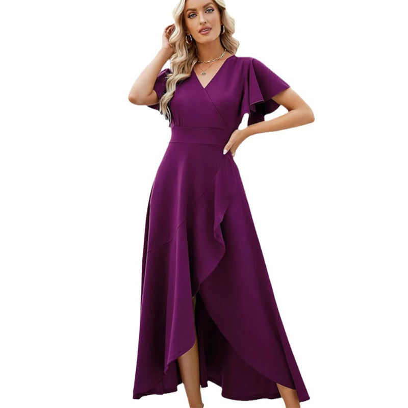 European and American Long Formal Dresses Women's Dresses Evening Cocktail Dresses, Split Elegant V Neck Wedding Dresses