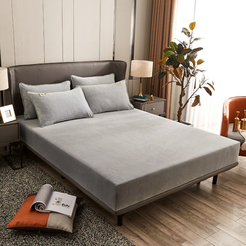 Winter Coral Flannel Non-slip Fixed Mattress Simmons Protective Cover Bedspread Bed Cover Crystal Velvet Bed Cover Single Piece