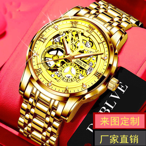 New Fashionable Hollow Imitation Mechanical Hand Watch Non-Clockwork Mechanical Calendar Luminous Men's Solid Band