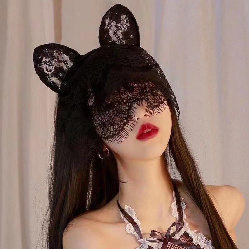 Lace Cat & Rabbit Ears Headband Set, Cute Halloween Headdress with Sexy Veil — detail image 7