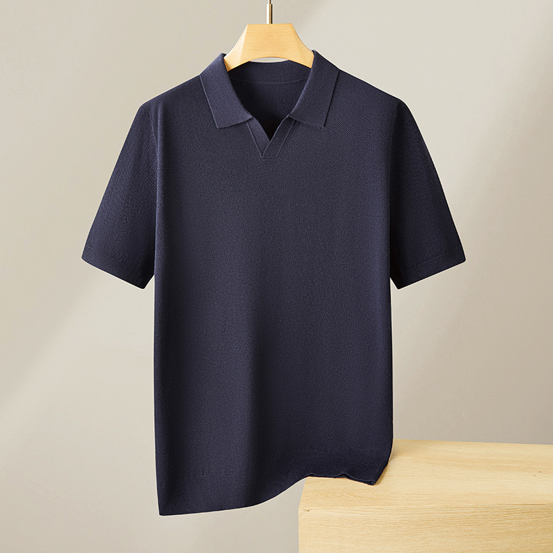 2024 otoño y invierno hombres sueltos con solapa de manga corta camiseta de punto para aumentar el peso de la gorda hombre suéter de lujo ligero base