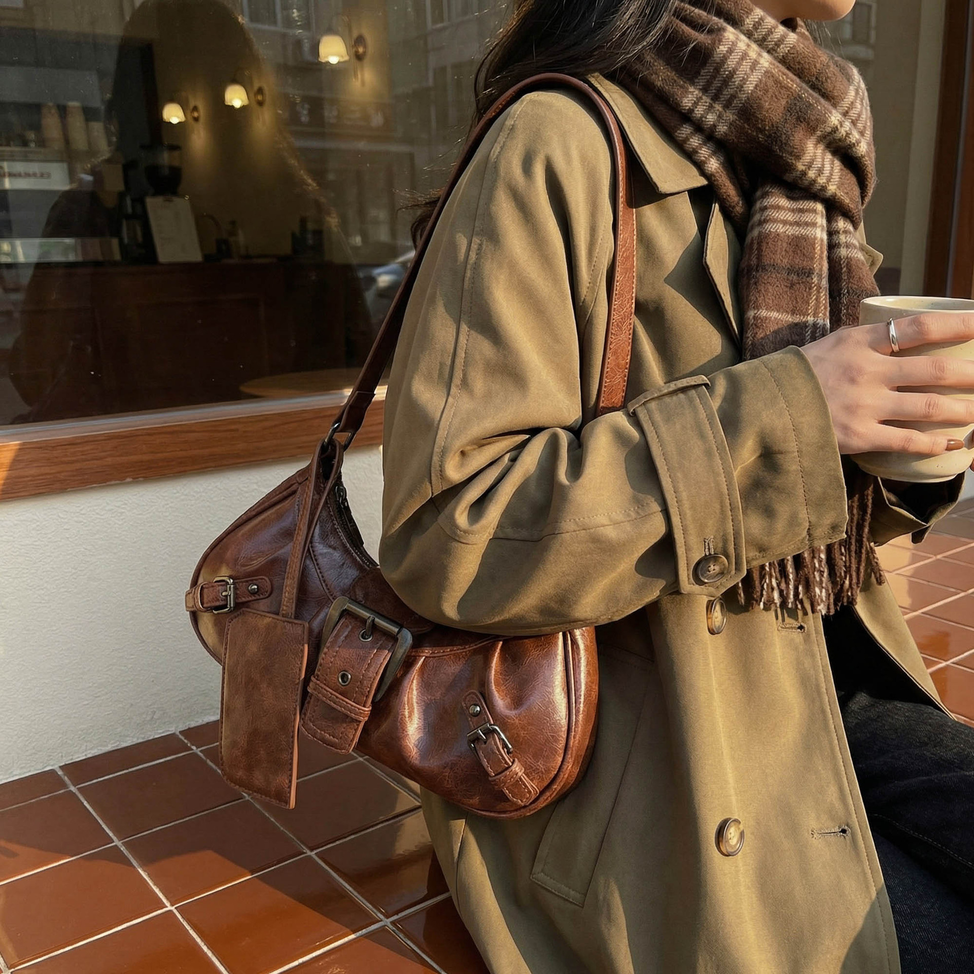 Borsa a spalla donna stile retrò americano borsa baguette_voghion.com