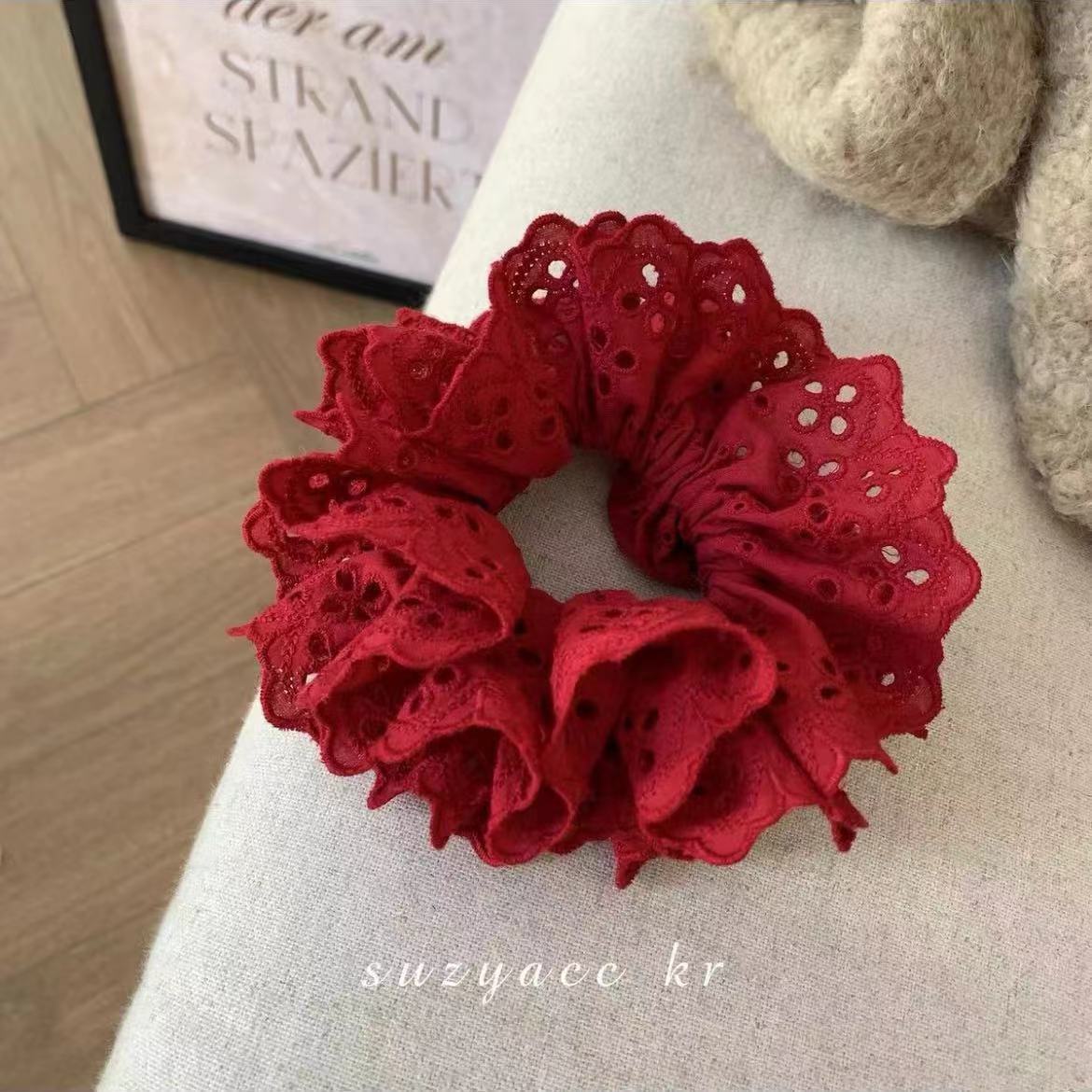 88＃双层赵露同款花边红色