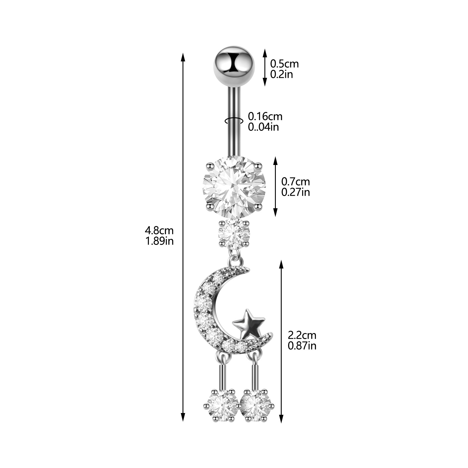 Stainless Steel Moon Zircon Navel Ring With Diamond Details_voghion.com