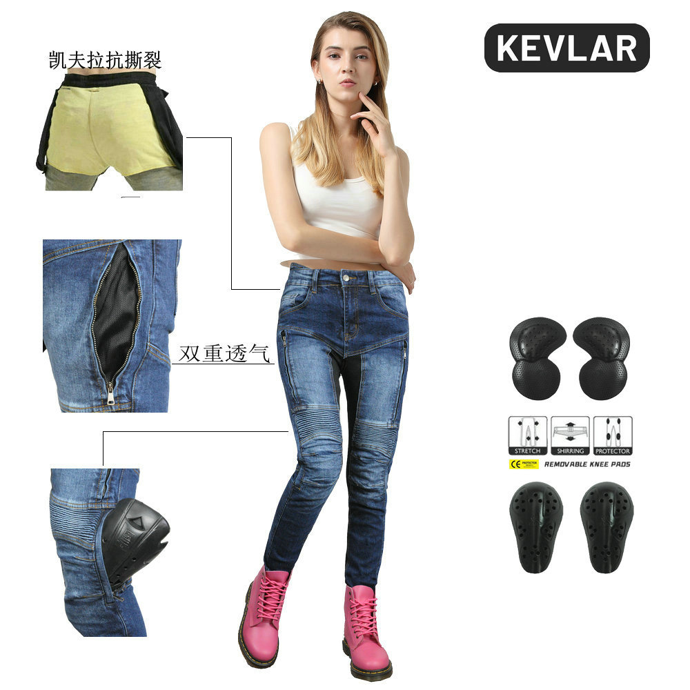 Volero motocicleta jeans mujer malla de verano transpirable cintura alta motocicleta equitación pantalones kevlar anti-caída pantalones