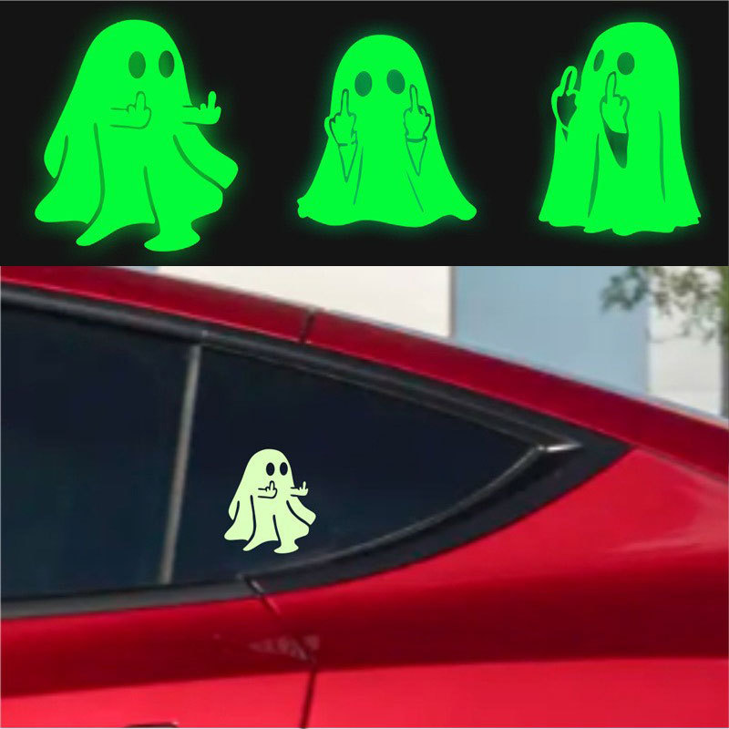 Cross-Border Foreign Trade New Halloween Luminous Ghost Contempt Decorative Car Stickers Electric Motorcycle Fluorescent Self-Adhesive Stickers