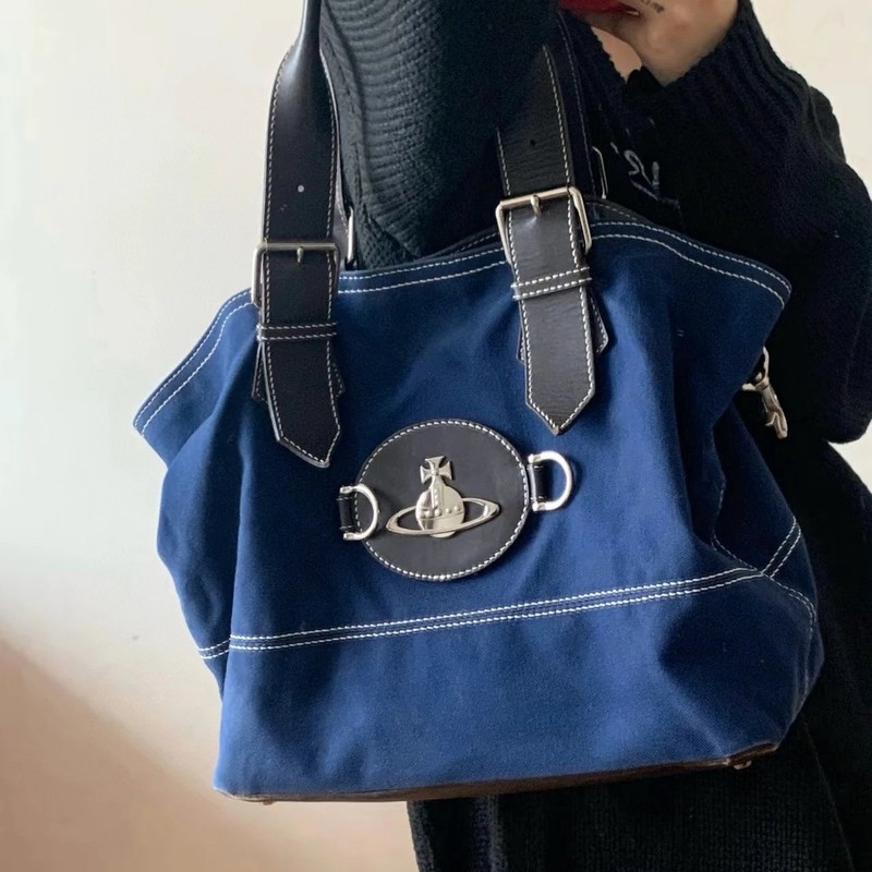 中古西太后土星托特包单肩腋下包女包西太后购物袋薇薇安牛仔包|undefined