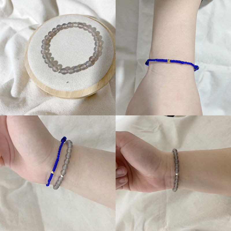 Klein Blue Bracelet Woven Gray Agate Bracelet Woven Monet Gray Handmade Accessible Luxury Creative Beads
