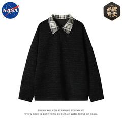 NASA品牌高级感重磅POLO衫长袖上衣男士春秋潮牌休闲宽松痞帅衬衫