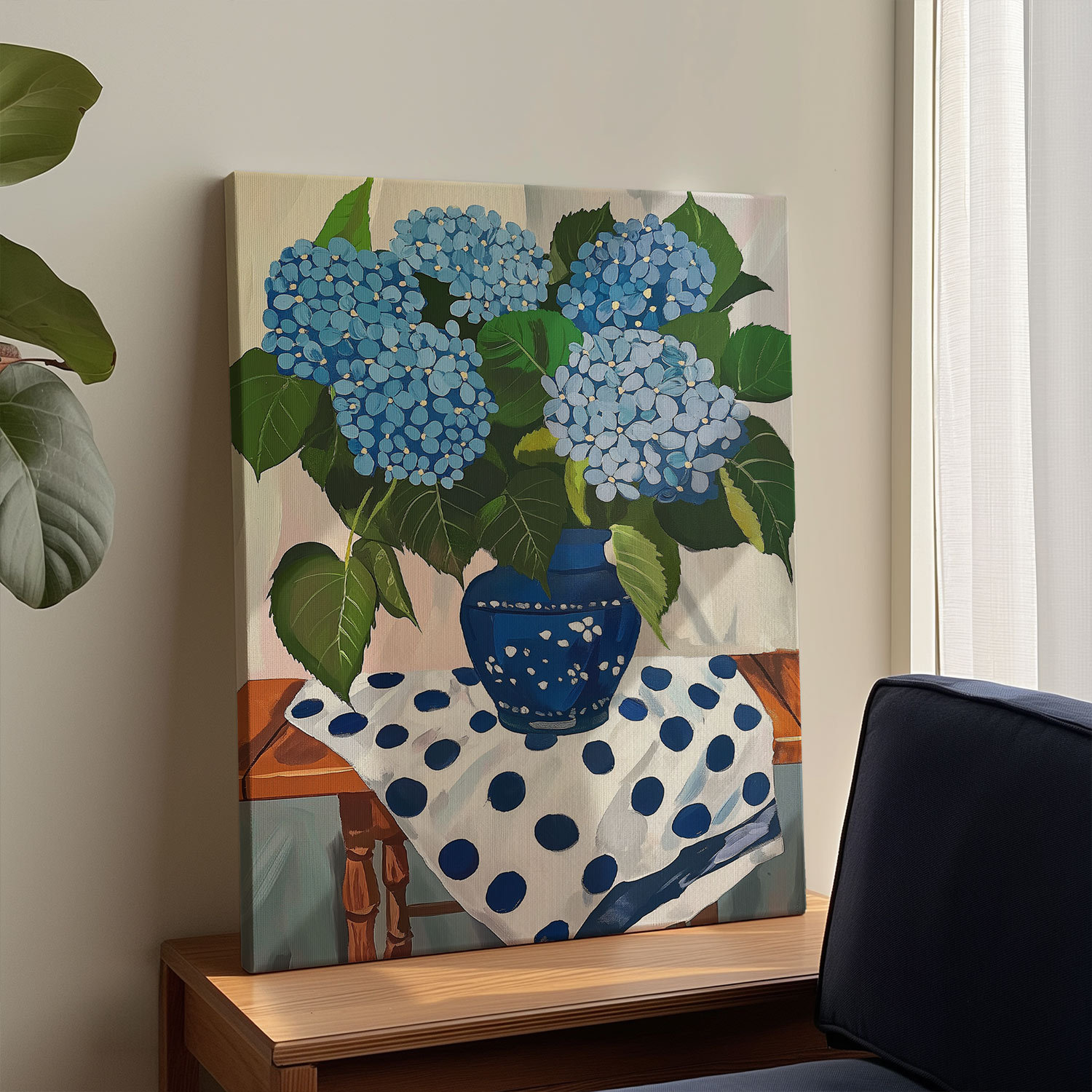 Endless Summer Modern Flowers Blue Hydrangea Decorative Painting Living Room Background Wall Vertical Edition Fresh Hanging Painting