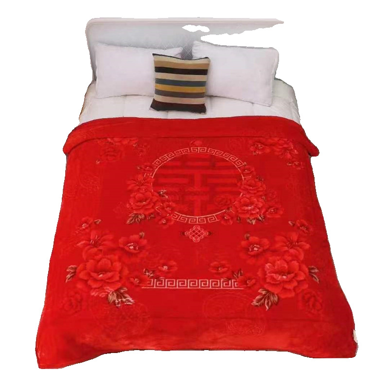 레드 해피 웨딩 담요 더블 국수 봄 가을과 겨울 단열 따뜻한 침실 웨딩 침대 라셸 달리기