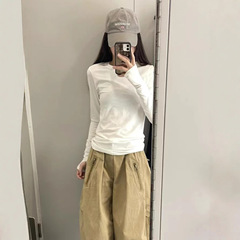 设计感搭小众正肩棉长袖T恤女春秋冬1内搭短款打底衫修身百搭上衣
