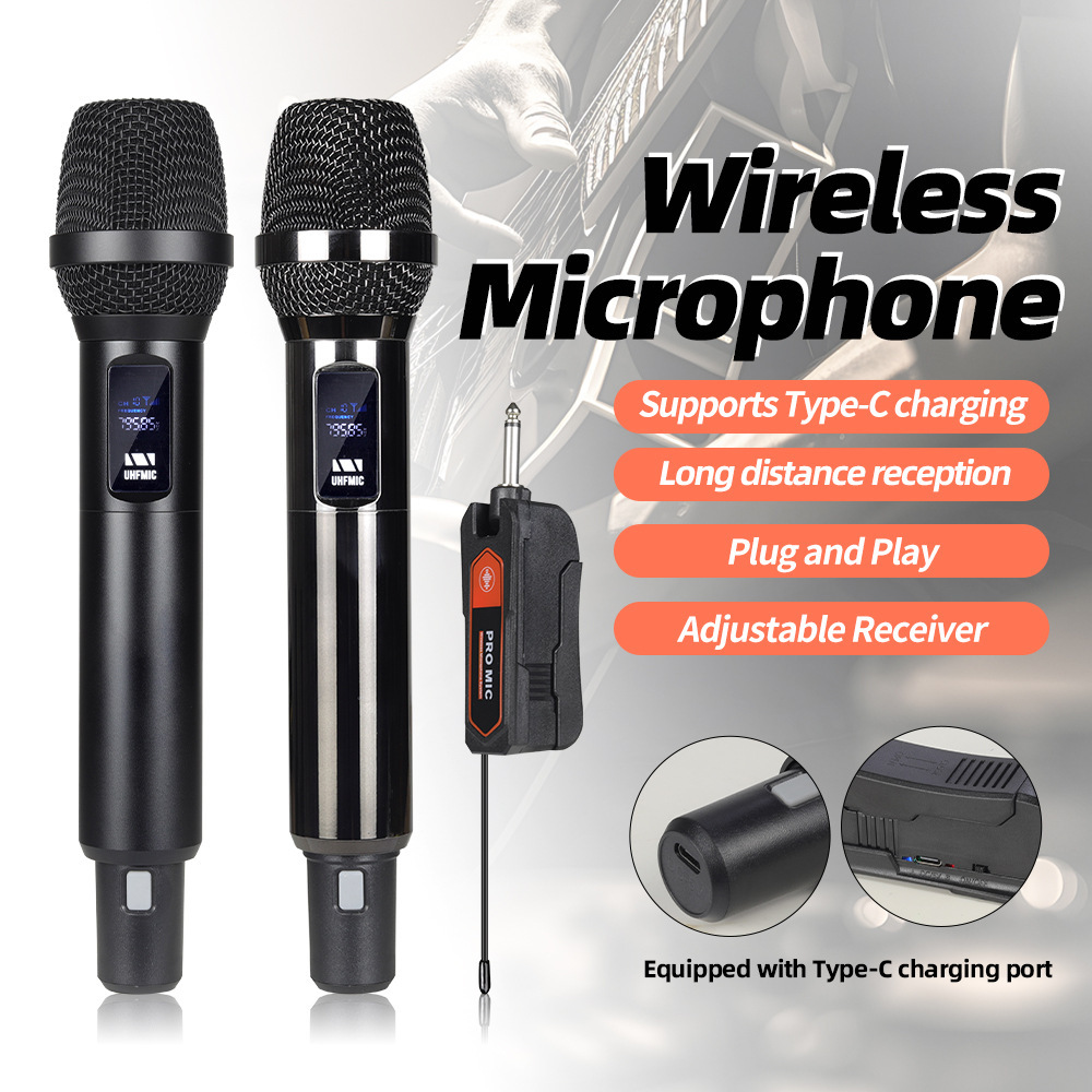 Electric Wireless Microphone One-To-Two Stage Ktv Live Singing Handheld Microphone Pull Rod Speaker Microphone