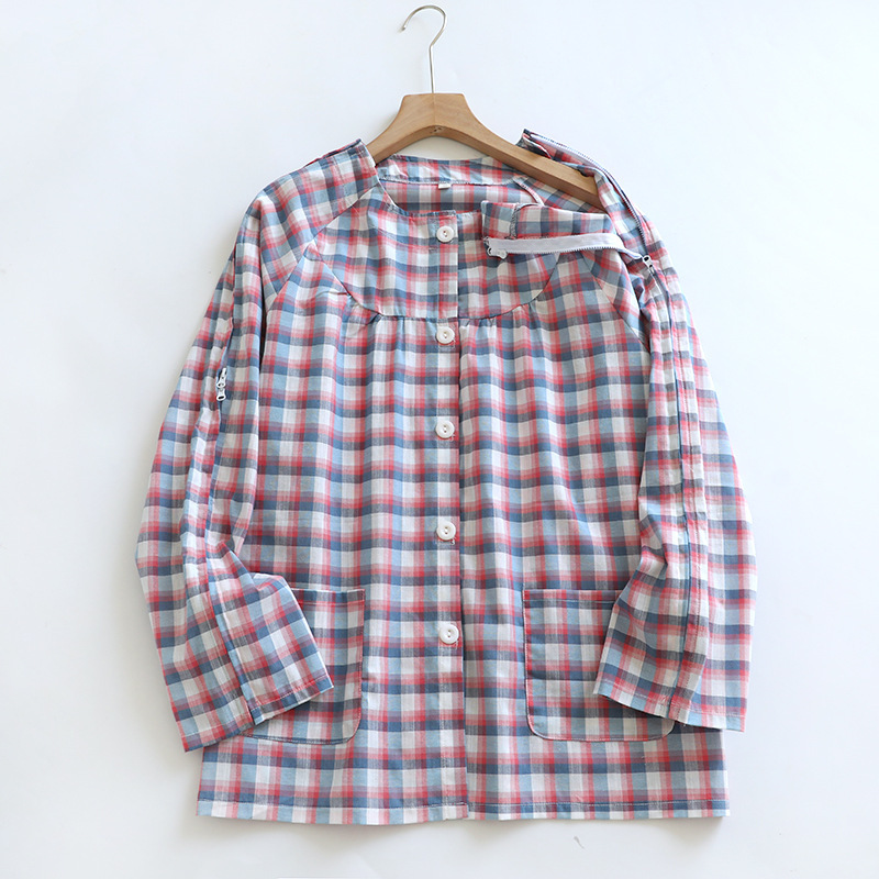 女性用リハビリ服 綿布ワンピース 春秋用理学療法服 着脱簡単 骨折術後ケア服 高齢者寝たきり用|undefined