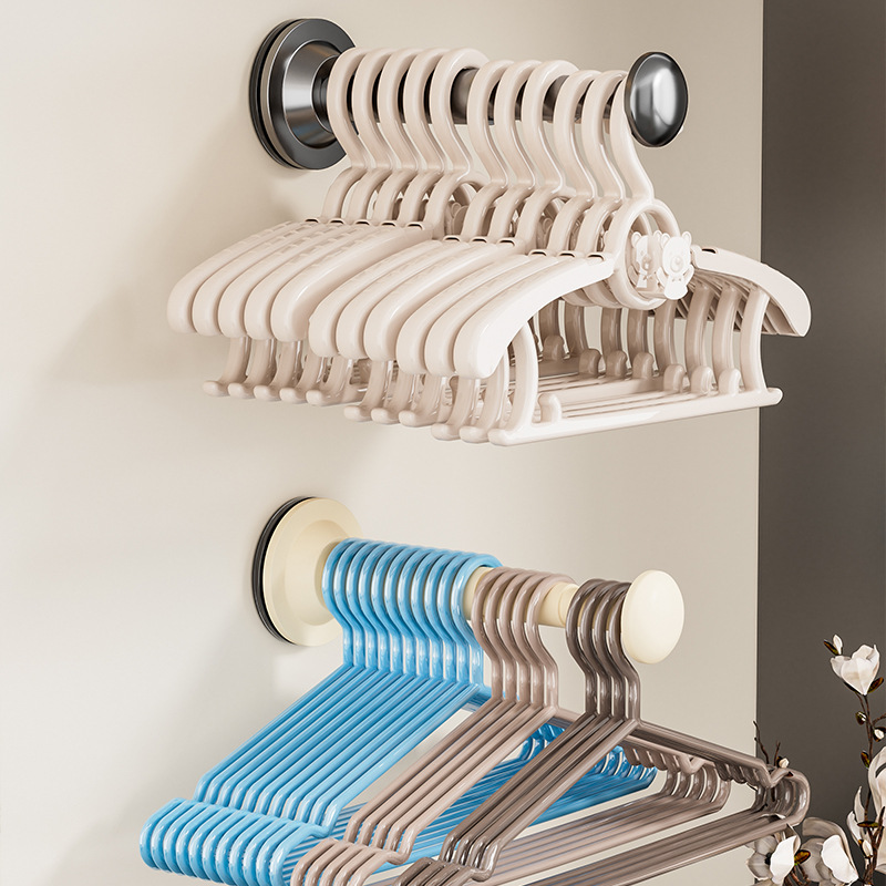 Wall-mounted Folding Hanger Storage Shelf Retractable Multi-functional Drying Rack Wall Punch-free Suction Cup Hanger Rod
