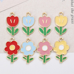 New Small Flower Alloy Droplet Pendant Sunflower Tulip Keychain Phone Chain Accessory DIY