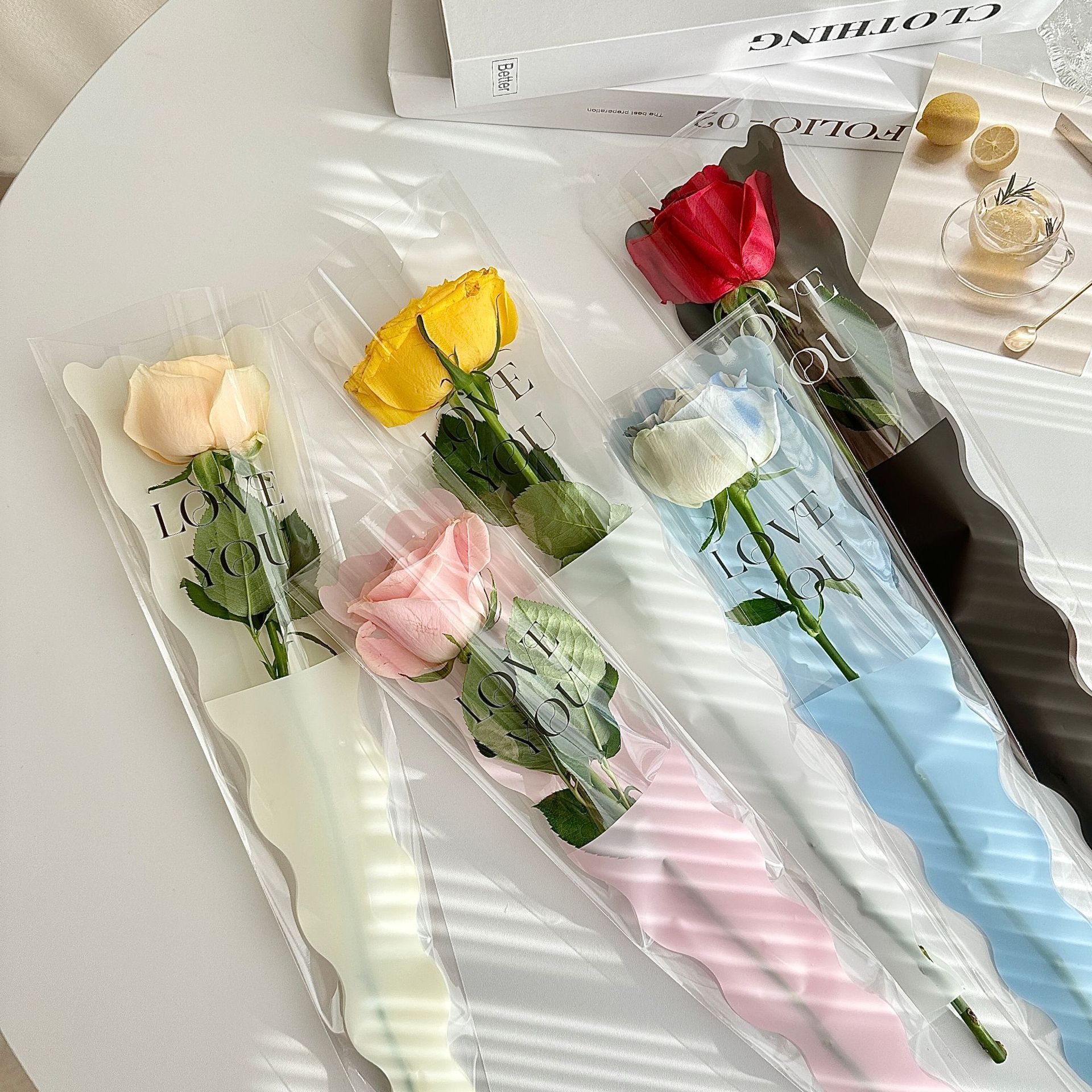 美人鱼单支鲜花袋玫瑰花包装袋单支花束包装袋花店花艺包装材料