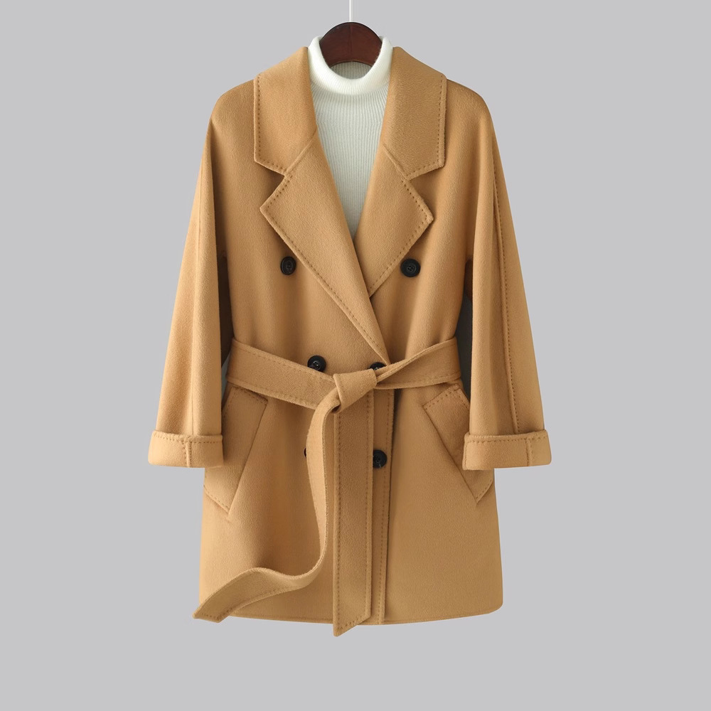 Demi-season cashmere double-sided long woolen coat, high-quality style, mid-length, for teenagers