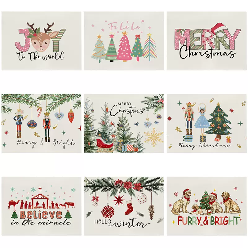 跨境圣诞节涤纶餐垫亚马逊节日印花家居厨房餐桌装饰防水隔热垫子