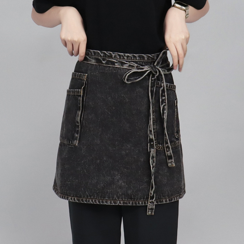 Transfronterizos Amazon delantal corto restaurante occidental barista ropa de trabajo coreana moda lavada delantal vaquero