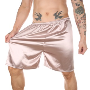 Clever-Menmode Large Size Men's Imitation Silk Pajamas Pure Color Home Pants Glossy Thin Five-Point Casual Pants