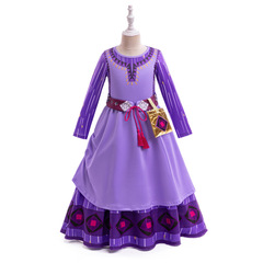 Star Wish Asha Cosplay Costume for Girls, Asha Long Sleeve Dress Party Gown with Belt and Pouch
